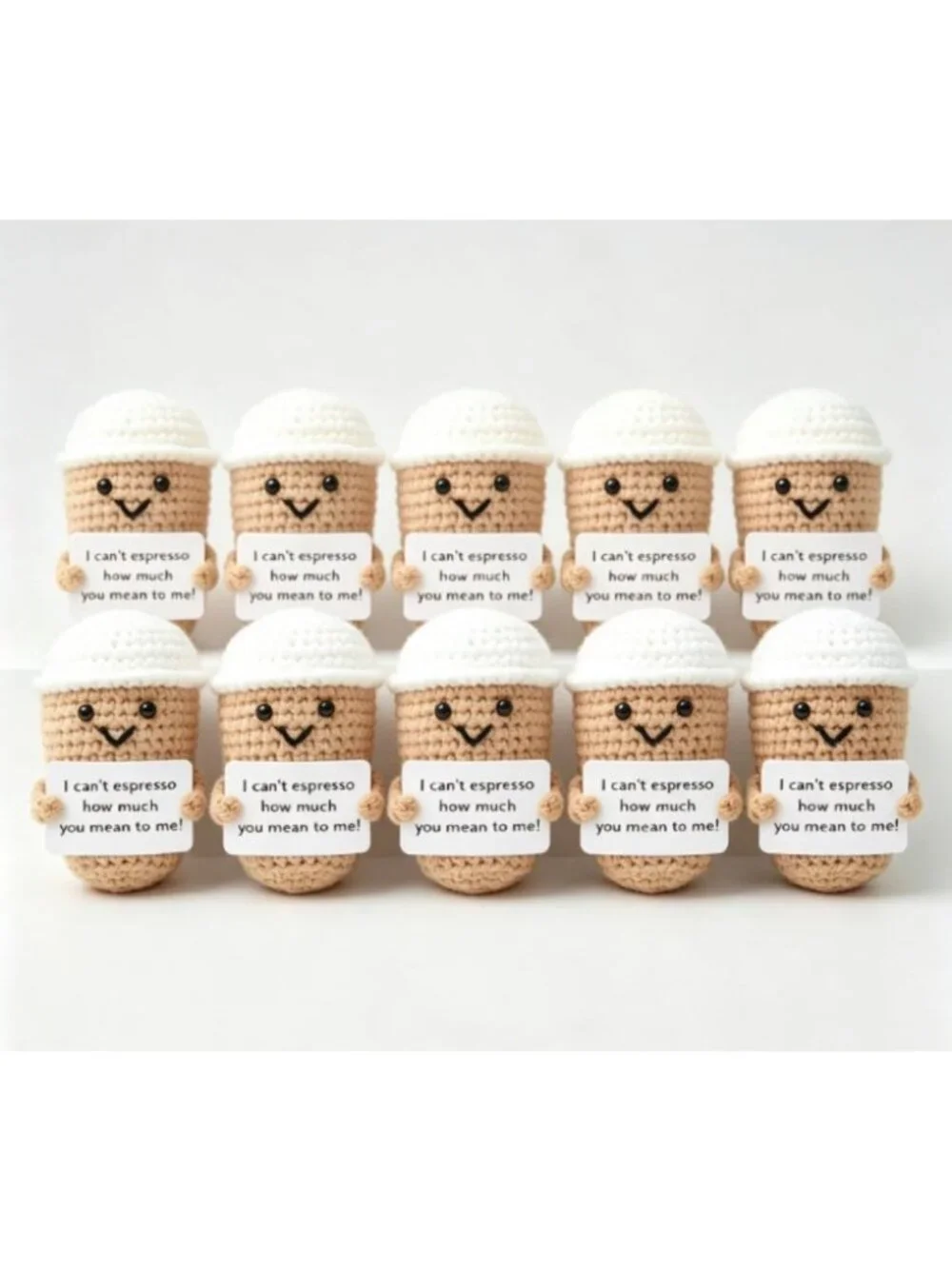 10 PCS Positive Affirmation Crochet Coffee Cup Doll Cute Knitted Ornament